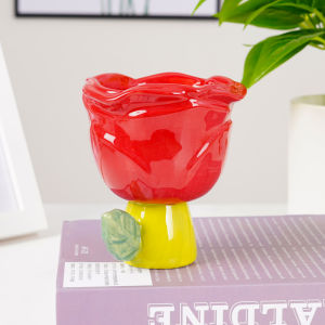 Hand-Painted Ceramic Bowl Japanese Style Dessert Salad Fruit Cup High Footed Stand Pet Bowl Ornament Gift Wind Decoration