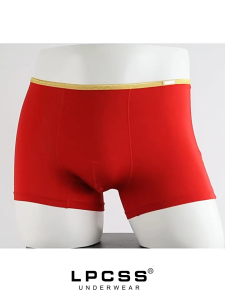 กางเกงในบ็อกเซอร์ชาย LPCSS เอวกลาง ผ้าโมดาล สีแดง ขอบเอวทอง