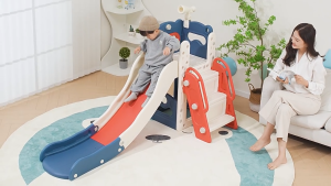 6 in 1 Slide For Kids Pirate Ship Playground Slide Swing Set with Basketball Hoop Indoor Outdoor for Children 1-10 Years