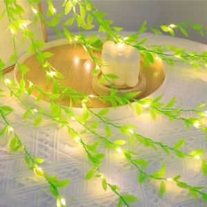 2/5/110M Green Leaf Willow Fairy Lights Battery Powered LED String Lights for Home Garden Patio Holiday Decoration