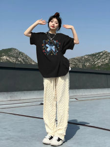 Women's Short Sleeve T-Shirt Pure Cotton Loose Fit Black Half Sleeve Summer Trendy Top Korean Style Round Neck Commute Fashion