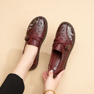 SHIPAILUO | Comfortable Soft Bottom Genuine Leather Slip-On Flat Shoes For Women Casual Spring Shoes Anti-Slip Elderly Women Shoes