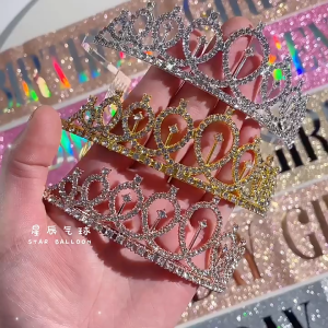 Happy Birthday Sash Crown Set Ribbons Shoulder Girl Princess Queen With Tiara Crown Party Wedding