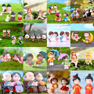 Cartoon Couple PVC Figurines Desktop Decorations Miniature Landscape Succulent Cake Grandpa Grandma Decorative Accessories