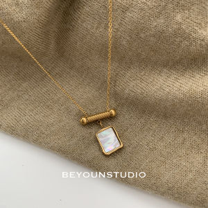 ZUORAN French Elegance Natural Mother-of-Pearl Irregular Square Pendant Necklace Gentle Clavicle Chain Fashion Jewelry