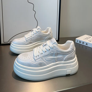 Womens Thick Bottom High Top Sneakers Spring 2025 New Style Casual All-Match Sports Shoes Comfortable Breathable Leather