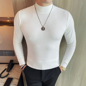 เสื้อยืดคอตั้งทรงสลิมฟิตสำหรับผู้ชาย ทรงสวมหัว แขนยาว คอโปโล ผ้าฝ้ายผสมโพลีเอสเตอร์ สวมใส่สบาย ระบายอากาศได้ดี ป้องกันการติดต่อสัมผัส
