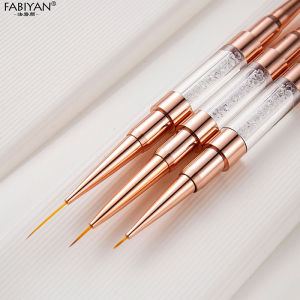 Rose Gold Double Head 5/7/9/12/15/20 มม.Nail Art Liner แปรงเล็บเส้นวาดภาพวาดดอกไม้ปากกา Rhinestones Handle