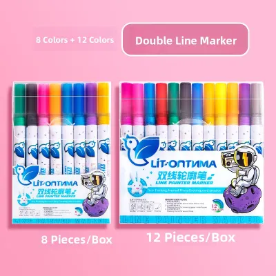 LFSHAONVXIN | Dual Color Outline Pen Set for Hand-Copying Flashy Flower-Shaped Fluorescent Pen Student Jelly Pen Curved Hand Account Pen Kindergarten Childrens Pearl Color Pen Set Marker Pen