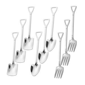 9pcs Stainless steel square spade spade fork pointed shovel said dessert cake fork spoon fruits