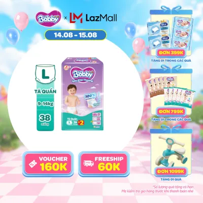 [15-20.09 QUÀ TO] Tã quần Bobby Siêu Khô Thoáng - 100% Thoáng Khí Jumbo L38