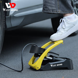 WEST BIKING Air Foot Pump With Gauge High Pressure Double Bicycle inflator Motorcycle Bicycle E-bike Air Pump Aluminum InflatableTools Air Pump