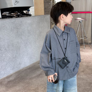 Boys Casual Stripe Shirt Spring Autumn Cotton Long Sleeve Breathable Comfortable Fashionable Childrens Top for 2-18 Years Old