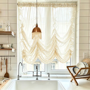 French Tassel Lace Kitchen Curtain Doorway Drape