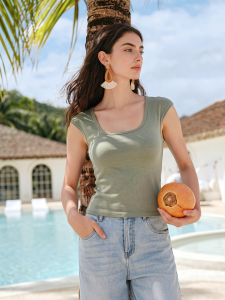Basic House | Green Modal Sleeveless Square Neck Tshirt
