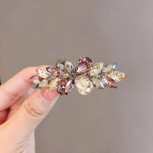 คลิปสปริงโฟลเดอร์คริสตัลมีสีสันหรูหราเบาสำหรับผู้หญิงระดับไฮเอนด์ด้านหลังศีรษะแบบครึ่งเชือกผูกกิ๊ฟติดผมเครื่องประดับผมเกาหลี