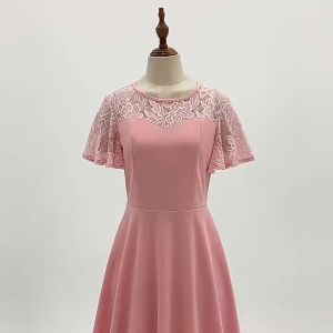 2025 New Vintage Hepburn Round Neck Lace Patchwork Dress: Casual Y2K Style