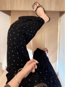 Quần Jeans Denim American Polka Dot Thẳng Cạp Cao Mùa Hè Cho Nữ Quần Dài Ôm Dáng Ôm Hông Quần Dài Thẳng Cạp Cao