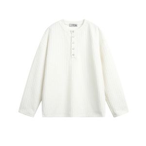 WUKONGYOUHUO | Ribbed Stripe Henley Neck Long Sleeve Men T-Shirt