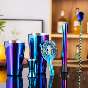 5pcs Rainbow Cocktail Shaker Bar SetStainless Steel Boston Shaker Tins Bartender Kit Drink Mixer Party Bar Tools