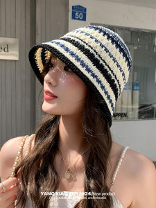 Colorful Knitted Fishing Cap Womens Lightweight Breathable Bucket Hat Fashionable Summer Sunshade Hat Ethnic Style Hollow out