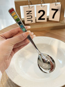Rainbow Stainless Steel Long Handle Western Dinner Spoon Main Course Spoon Serving Spoon Soup Spoon Commercial Use