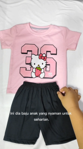 Baju Setelan Distro Anak Perempuan Karakter Number 36 Hello Kitty - Kaos Anak Cewek Lucu 1 - 10Tahun