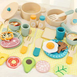 Wooden childrens simulation kitchen toys early education educational toys Cookware Pot Pan Cook Pretend Play food role-play