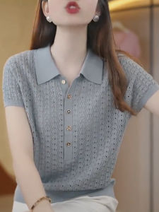 UYFY | เสื้อยืดคอโปโลแขนสั้นสีเทา ทรงหลวม ผ้าโพลีเอสเตอร์ ทรงปกติ สำหรับผู้หญิง ฤดูร้อน 2025 เสื้อตัวบนลำลองระดับไฮเอนด์