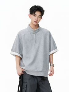 WUKONGYOUHUO | Summer Contrast Color Stitching Half Zip Collar Loose T-Shirt