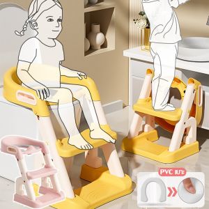 Aoduoyaya บันไดชักโครก ที่นั่งรองชักโครก บันไดปีน พับ เบาะนุ่ม ฝึกขับถ่ายสำหรับเด็ก