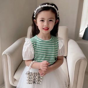 KYII Girl Summer children Korean Round-neck shirt Versatile short sleeve Top kyii0036