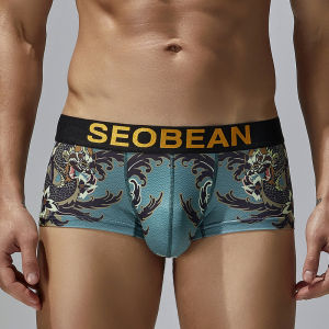 Seobean Mens Ice Silk Briefs Breathable Underwear Low Waist Design Comfortable Inner Shorts Male Model Fashionable Briefs