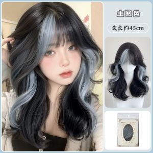 Mint Blue Short Curly Hair Full Head Cover Women Sweet Cool Highlight Natural Daily Lolita Whole Top Realistic Hair Cover