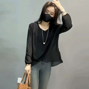 เสื้อเชิ้ตผ้าชีฟองแขนยาวป้องกันแสงแดดสำหรับผู้หญิงในช่วงฤดูร้อนปี 2025 ทรงหลวม สไตล์เรียบง่าย เสื้อเชิ้ตผ้าชีฟองพิมพ์ลายดอกไม้