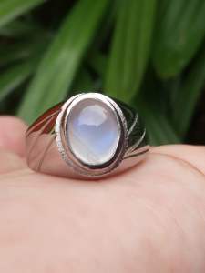 Cincin Batu Akik Biduri Bulan Moonstone Ceylon Klep Biru Asli Natural