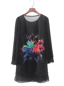 ชุดเดรสยาวพิมพ์ลายแฟชั่นฤดูใบไม้ร่วง ชุดสองชิ้น เอวสูง แขนยาว คอตั้ง สไตล์ทำงาน ชุดเดรสยาวคลุมเข่า