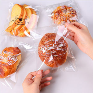 plastic bag cookies packaging 100pcs/pack transparent self-adhesive bread bag cartoon food storage bag pastry bread baked toast handmade food bag