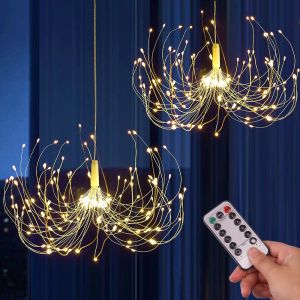 150/200 LED String Fairy Lights Hanging Starburst Lamp DIY Firework Christmas Garland Festival Decor Remote Twinkle Lights