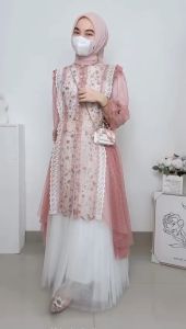 outer tile panjang untuk gamis sarah tule bordir mix brukat baju lebaran 2025/ pesta kondangan/outer brukat kekinian
