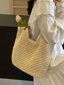 Summer Large Capacity Straw Woven Tote Bag Beach Sandals Women Commuting Single Shoulder Bag Urban Simple Style Soft Fabric