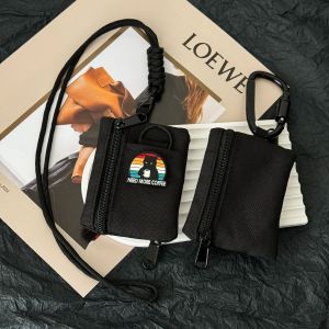 กระเป๋าเงินผ้าใบขนาดเล็กลำลองพร้อมเหรียญขนาดเล็กห้อยคอกระเป๋าซิปใส่นามบัตรผู้ชายและผู้หญิงตราแมวแบบหัวเข็มขัดกระเป๋ากุญแจ