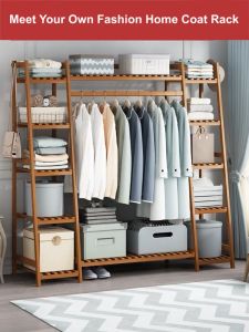 Shira Clothes Hanging Rack Bedroom Wardrobe 80/100/130/150/190CM Bamboo Clothes Rack Organizers Floor-standing