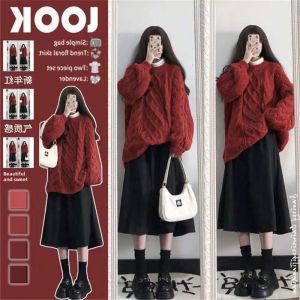 Fall and Winter 2022 New Arrival Plus Size Womens Clothing Chubby Girl 1.00 Kg-150.00 kg Lazy Sweater Slimming Skirt Two-piece Set