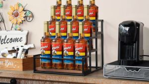 Coffee Syrup Rack Organizer Syrup Bottle Holder Stand for Coffee Bar 3-Tier 12 Bottles Storage Shelves for Syrup Wine Dressing for Kitchen Coffee Station