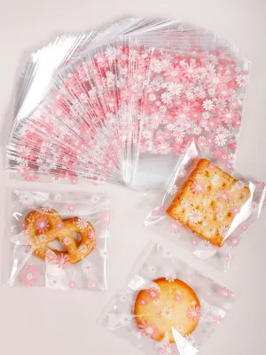 100pcs Plastic Packing Bags Flower Self-Adhesive Bags for Biscuits Candy Cookies Jewelry Gift Packaging