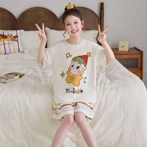 QIANSHUIMILU | Summer New Thin Cotton Short Sleeve Princess Style Girls Pajamas Set