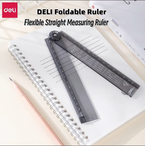 DELI Foldable Ruler 30cm Flexible Straight Measuring Ruler Student School Office Stationery Math Drawing Tools Cute Cartoon Design Kids Gift Creative Stationery
