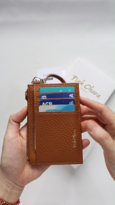 Ví Đựng Thẻ Card Mini Có Dây Rút PINK OHARA Da Bò Thật