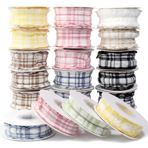5yards/lot 25/40mm Polyester Plaid Pleat Wave Ribbon Fabric Lace Tape Band Trim For DIY Gift Wrapping Clothes Sewing Decoration